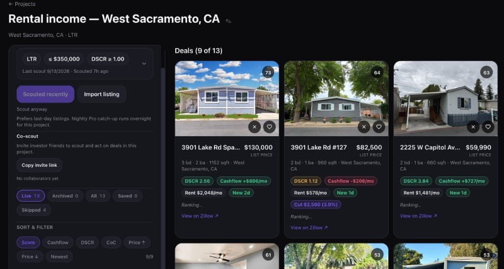 Papuc project deals grid with scored rental listings