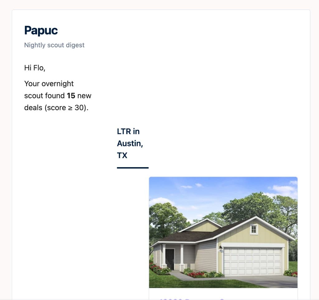 Papuc nightly scout digest with ranked deal photo